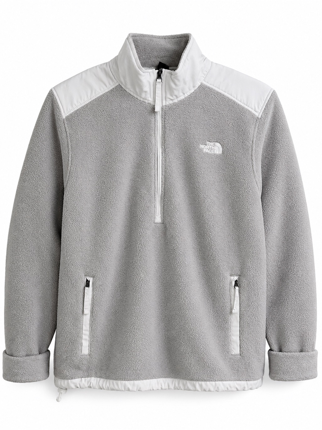 The North Face Men's Light Gray And White Half-Zip Fleece Pullover